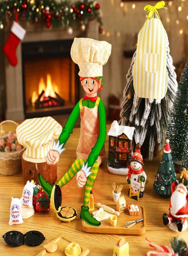 Motionchic 20 Pcs Christmas Elf Outfits for Kids Xmas Kitchen Cooking Clothes Accessories Include Mini Baking Props Set Baker Tools Outfit for Boys, Girls, Dollhouse, Xmas Clothes and Gift(Yellow) - Image 2